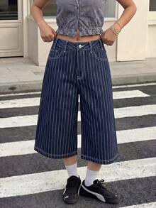 Muchica Women's Striped Minimalist Casual Jeans - Dark Wash - View 4