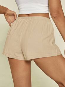 SHEIN Tall 100%纯棉，棉麻混纺夏季低腰女式短裤 - 卡其色 - 查看 4