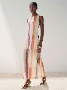 Aveloria Modichic New Arrival Elegant Sexy Bodycon Mesh Striped Print Sleeveless Dress - Multicolor - View 4