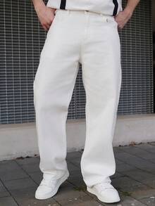 LEOGASHI LEOGASHI 1件 Infinite Jeans 男士休闲直筒牛仔裤，高品质品牌舒适外出裤（不含腰带和配饰） - 白色 - 查看 1
