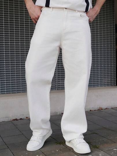 LEOGASHI LEOGASHI 1pc Infinite Jeans Men's Casual Straight Leg Jeans, High-Quality Brand Comfortable Pants For Outings (Belt And Accessories Not Included)