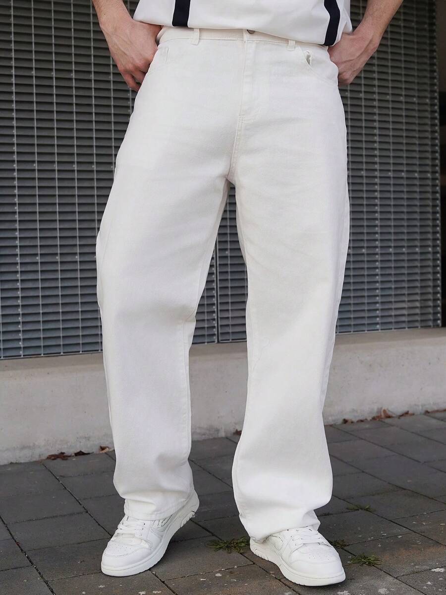LEOGASHI LEOGASHI 1件 Infinite Jeans 男士休闲直筒牛仔裤,高品质品牌舒适外出裤(不含腰带和配饰) - 白色 - 查看 1