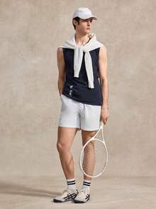 Courvante 男士字母印花圆领休闲宽松背心 - 藏蓝色 - 查看 6