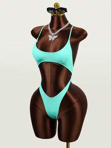 Zestiva 女士性感玫红色镂空露背细肩带巴西风连体泳衣，夏季海滩度假 - 淺藍色 - 查看 1