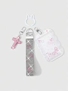 ROMWE Kawaii 1 Dây đeo cổ tay bằng nylon hình thánh giá đính đá lấp lánh, phong cách sinh viên Hàn Quốc, dễ thương và sáng tạo, đính đầy kim cương và ngôi sao, kiểu dáng ngôi sao, 'Tự làm trang sức kim cương', tặng kèm 1 miếng dán nơ hình bướm hoạt hình đính đá, 1 bao đựng thẻ ren trong suốt bằng acrylic, bao đựng thẻ dọc, bao đựng thẻ sinh viên, bao đựng thẻ du lịch, bao đựng thẻ tín dụng, bao đựng thẻ ngôi sao, móc khóa hình thỏ sơn màu, phụ kiện túi xách, mặt dây chuyền, thích hợp cho nhân viên văn phòng, sinh viên, người thích tiệc tùng, mặc hàng ngày, quà tặng ngày lễ. - Màu hồng - 122 - Xem 9