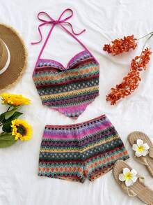 Soleia Bộ trang phục Xuân/Hè mới, phong cách thường ngày, đi nghỉ mát, đi biển, dự đám cưới, lễ tốt nghiệp, tiệc brunch, ngày lễ Thánh Patrick, kỳ nghỉ xuân, lễ Phục sinh, lễ hội âm nhạc, thanh lịch, phong cách Bohemian, nhiệt đới, sọc nhiều màu sắc, áo hai dây, set 2 món. - Màu Hồng Tươi - Xem 4