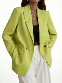 Aveloria Modichic Solid Color Shawl Neck Minimalist Design Double Breasted Lapel Neck Blazer - Green - View 5