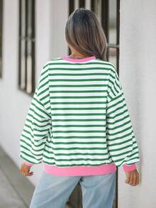 Wildy Women's Casual Loose Sweatshirt, Striped Print, Suitable For Women's Vacation Outfit - Multicolor - View 2
