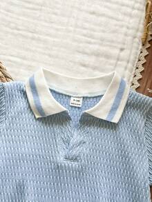 SHEIN Baju Pullover Kasual Nyaman Serbaguna untuk Bayi Laki-laki, Terbuat dari Kain Bertekstur Unik - Baby Blue - View 5