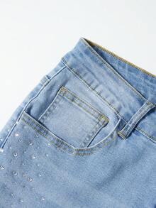 ROMWE MEN Street Life Men's Rhinestone Decorated Casual Jeans - Baby Blue - View 3