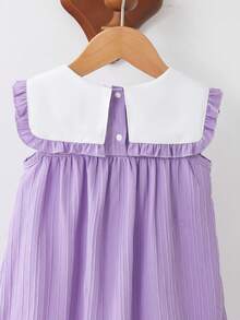 Souflis Souflis Baby Girls' Summer New Arrival Cute Peter Pan Collar Butterfly Print Ruffle Decor Front Pocket Design Open Back Sweet Casual Princess Dress - Purple - View 8
