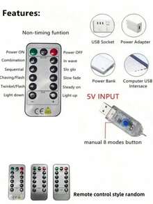 1PC 300/200/100 LED Curtain String Lights With Remote Control, 8 Modes, Size 298.7*298.7/201/100cm, USB Powered, Convenient USB Connection, Metal Curtain Light Decor, Bedroom Lighting - White - View 8
