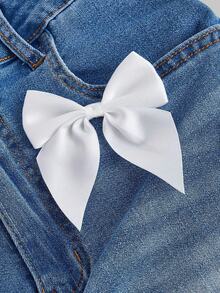 SHEIN MOD 大码蝴蝶结装饰斜插口袋撞色休闲牛仔裙 - 藍色 - 查看 4