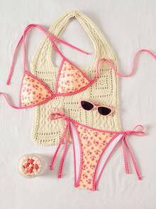 Swim Vcay Bộ 2 món bikini gợi cảm cổ yếm màu trơn đính sequin, thích hợp cho mùa xuân/hè. - Nhiều màu - Xem 1
