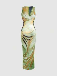 Rafferiza Petite Women's Solid Color Slim Fit Dress, Summer Long Dress - Green - View 2