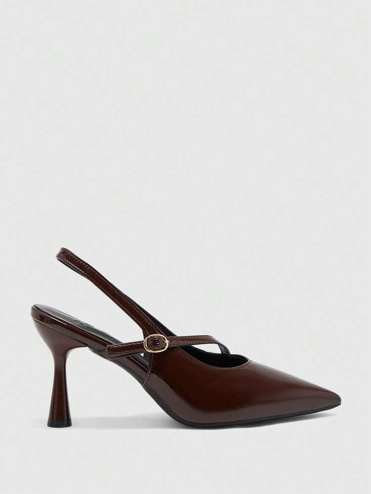 CUCCOO BIZCHIC Women Shoes Pointed Stiletto Brown Back Strap Women's High Heel Shoes Simple Temperament Fashion Sexy Party Banquet Women Slingback Shoes