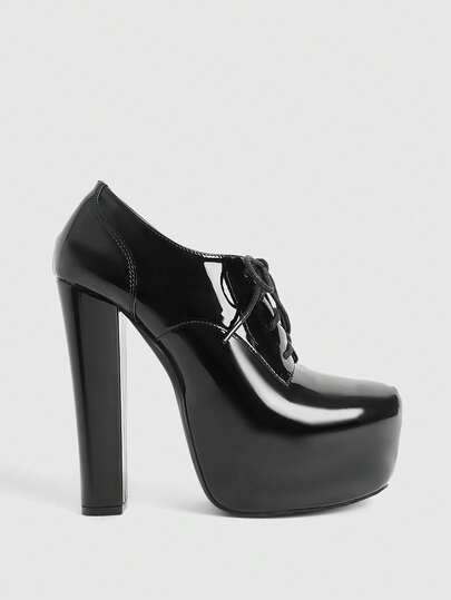 CUCCOO LuxiPop 女士黑色高跟鞋，粗跟防水台设计，时尚简约性感风格，适合约会、夜店派对，春、夏、度假皆宜，2000年代风格