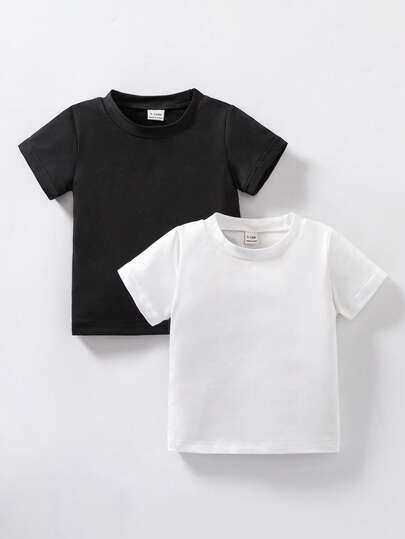 女婴纯色圆领短袖休闲百搭上衣，夏季