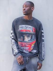 BelSigned BelSigned Men's Vintage Racing Style Cotton Pullover Sweatshirt - Black - View 4