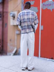 BelSigned BelSigned 男士格子印花前开襟纽扣口袋休闲长袖衬衫 - 卡其色 - 查看 2