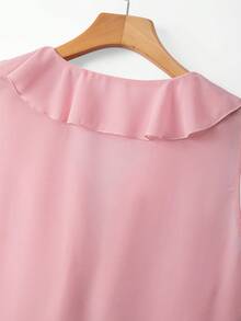 GlowEve CURVE Plus Size Women V-Neck Ruffle Sleeveless Chiffon Loose Summer Top, Slimming - Pink - View 6