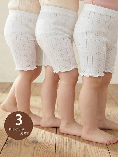 LMoss Kids 3pcs Baby Girl Knitted Solid Color Ruffle Hem Casual Pants Set