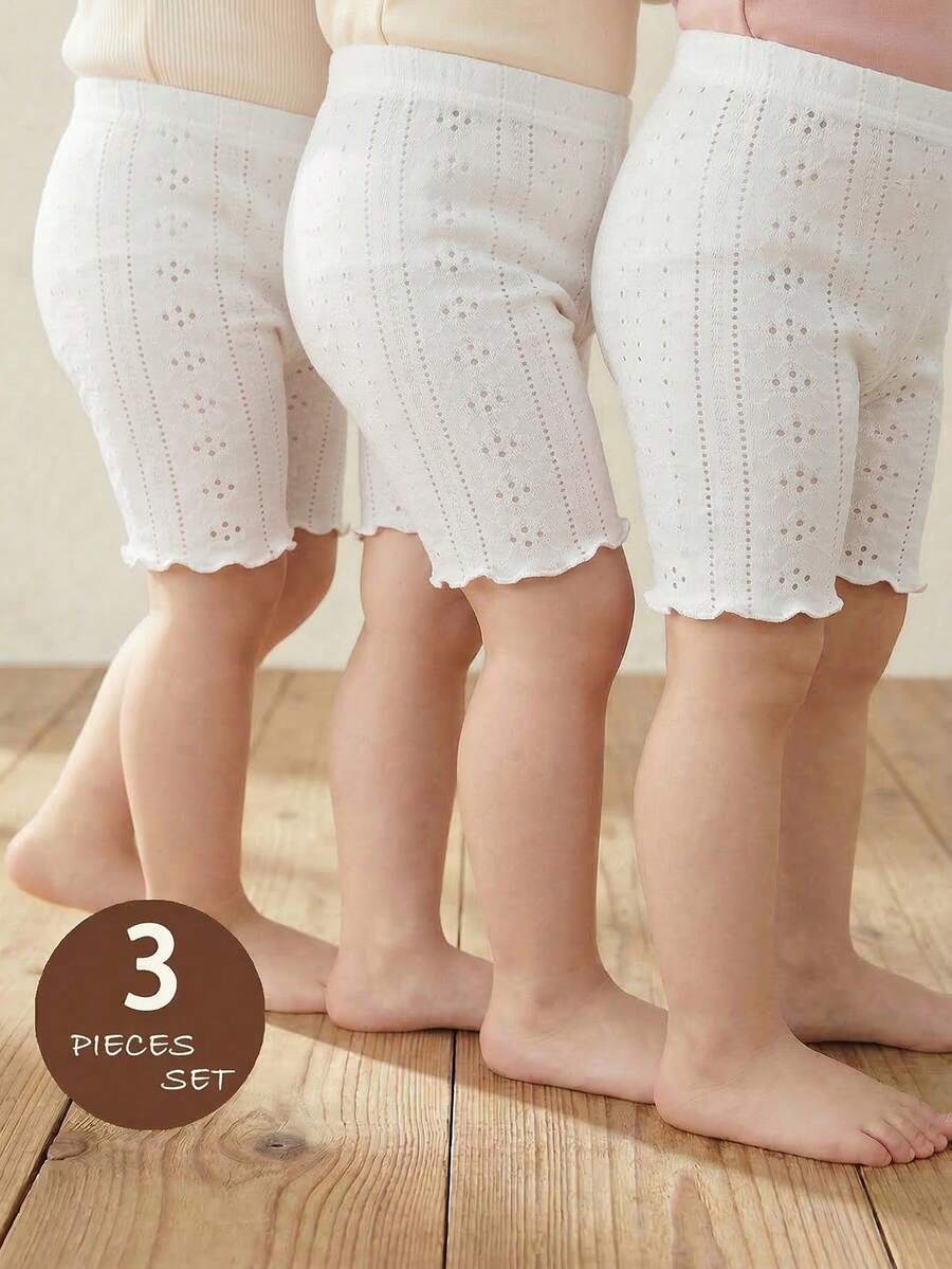 SHEIN Emery Rose Kids 少女針織提花面料 3 件組內搭褲 - 白色 - 查看 1