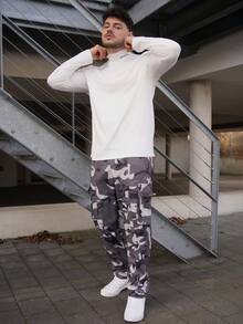 LEOGASHI LEOGASHI 男士休闲字母印花立领白色长袖T恤，秋季 - 白色 - 查看 5