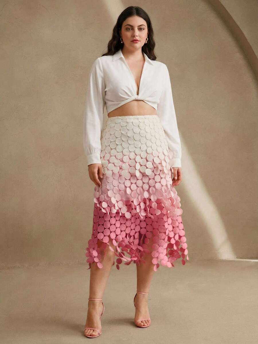 Anewsta 流苏镂空刺绣高腰半身裙，飘逸垂坠镂空半身裙，女士夏季节日装扮 - 粉色 - 查看 1