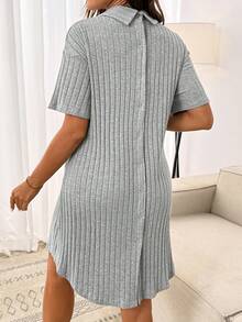 Slowluna Maternity Solid Color Short Sleeve Front & Back Button Delivery Dress - Grey - View 2
