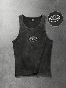 ROMWE MEN Street Life Áo thun nam cổ tròn thêu họa tiết, kiểu dáng thường ngày, đa năng. - màu đen - Xem 1