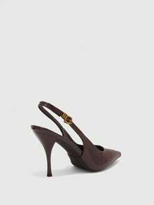 CUCCOO BIZCHIC Giày cao gót mũi nhọn bóng bẩy kiểu Âu và Mỹ, kiểu stiletto, có quai hậu, thích hợp cho tiệc tùng, đi làm, tiếp khách, đa năng, kiểu sandal kín mũi dành cho nữ. - màu nâu - Xem 3
