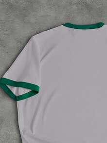 Manfinity Homme Men's Grey Polyester Short Sleeve Brasil Letter Graphic Ringer T-Shirt With Contrast Binding And Round Neck Regular Length - Grey - View 5