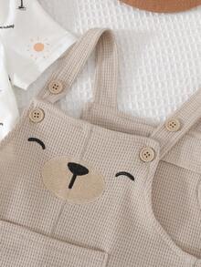 Cozy Pixies Bộ đồ 2 món cho bé trai họa tiết gấu hoạt hình, chất liệu mềm mại, cổ tròn, tay dài, áo len chui đầu và quần yếm. - Nhiều màu - Xem 5