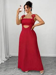 Elenzga Bộ 2 món gồm váy maxi xếp ly, chất liệu vải dệt kim có họa tiết, dây đeo vai và áo hai dây ngắn ôm sát, chất liệu dày dặn, thích hợp cho đi chơi, hẹn hò, dự tiệc, kỳ nghỉ hoặc tiệc trà chiều. - Đỏ - Xem 3