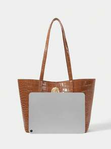 SHECARRY Brown Alligator Embossed PU Tote Bag, Commuter Versatile Large-Capacity Women's Shoulder Bag. - Coffee Brown - View 4