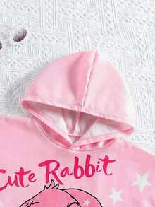 SHEIN Bubblio Babygirl Cute Casual Pink Cartoon Pattern Hooded Loose Swimsuit Cover-Up Toddler Beach Cover Up Pink Beach Cover Up Cute Rabbit Cover Up Toddler Hooded Cover Up - Multicolor - View 5