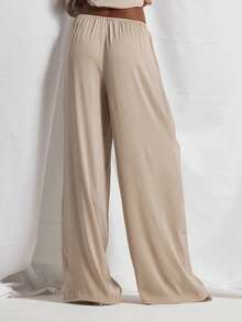 MUSERA Tie Waist Flowy Wide Leg Satin Trouser Coord Trouser Only Cute Holiday Sexy Night Out Vacation Spring Summer Elegant Soleil Drape - Khaki - View 4