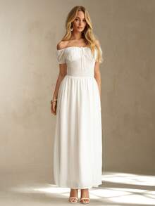 Glamine Charm Đầm chiffon tay cánh hoa màu trắng dành cho nữ, kiểu dáng thanh lịch, thích hợp cho kỳ nghỉ hoặc đám cưới, mùa xuân/hè. - trắng - Xem 6