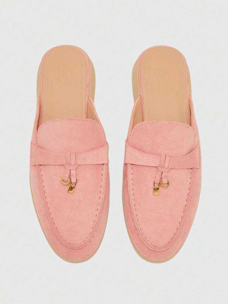 CUCCOO BIZCHIC Women Shoes Fashion Light Pink Suede Comfortable Commuting Women's Flat Mule Shoes Women's Flat Shoes Slippers Suitable For Outdoor Shopping To Work Daily Versatile Women's Shoes