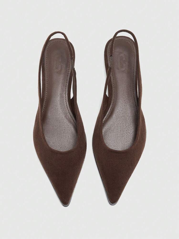 CUCCOO BIZCHIC Women Shoes Pointed Flat Bottom Brown Rear Strap Slingback Women's Flat Sole Shoes Daily Simple And Versatile Commute Comfortable Work Shopping Women's Shoes