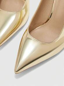 CUCCOO BIZCHIC 新款金色尖头细高跟女鞋，简约通勤日常上班购物鞋，女士高跟鞋 - 淺金色 - 查看 5