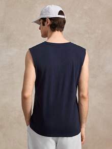 Courvante 男士字母印花圆领休闲宽松背心 - 藏蓝色 - 查看 2