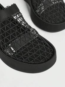 Sugerpunk Women's Mesh Closed Toe Wedge Heel Platform Shoes Daily Dark Academy Platform Shoes Summer Comfortable Black Platform Shoes Summer Shoes - Black - View 2