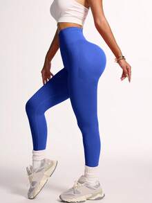 Easithlete Easithlete 女士纯色高腰休闲健身紧身裤 - 水藍色 - 查看 3