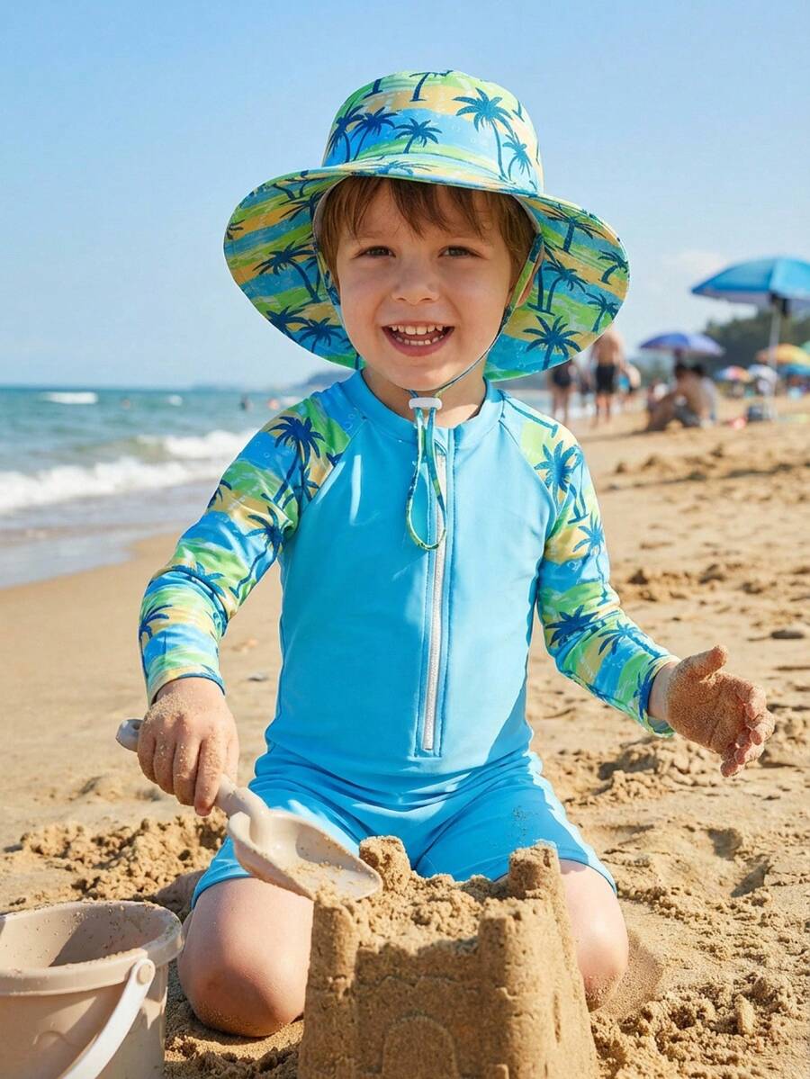 Traje de baño de una pieza con estampado de árbol de coco para niño pequeño