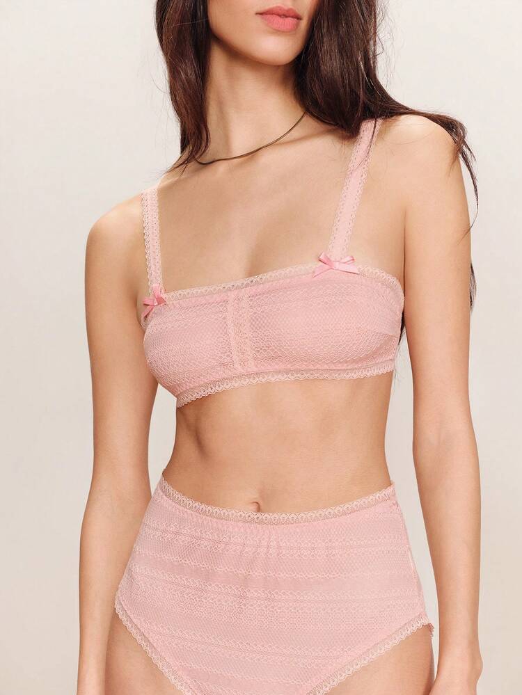 Pink Lace Lingerie Set With A Matching High Waisted Brief Cute And Chic Style Spring Summer French Style Parisian Style Cute Lingerie Set Lingerie For Women Sets Bralette