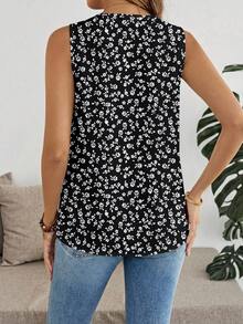 EMERY ROSE Áo không tay cổ chữ V cỡ lớn, họa tiết hoa nhỏ li ti tối giản màu đen trắng, thích hợp cho mùa hè. - Nhiều màu - Xem 2