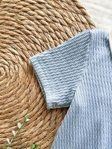 SHEIN Baju Pullover Kasual Nyaman Serbaguna untuk Bayi Laki-laki, Terbuat dari Kain Bertekstur Unik - Baby Blue - View 6
