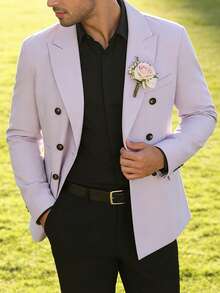 Manfinity Bizformal Chaqueta de traje de boda de doble botonadura mate púrpura para hombre - Púrpura malva - Ver 1